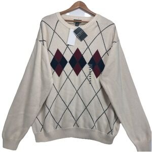 Dockers Recode  Argyle Crew Neck Pullover Sweater Sz XL Ivory Cotton Casual NWT‎
